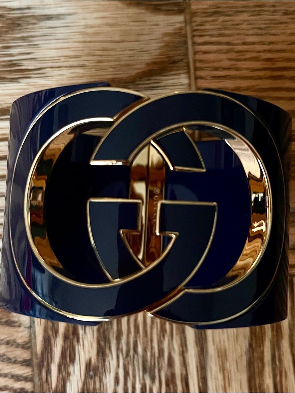 Gucci Navy Enamel Cuff with Gold Interlocking GG bracelet